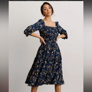 Blue floral midi dress